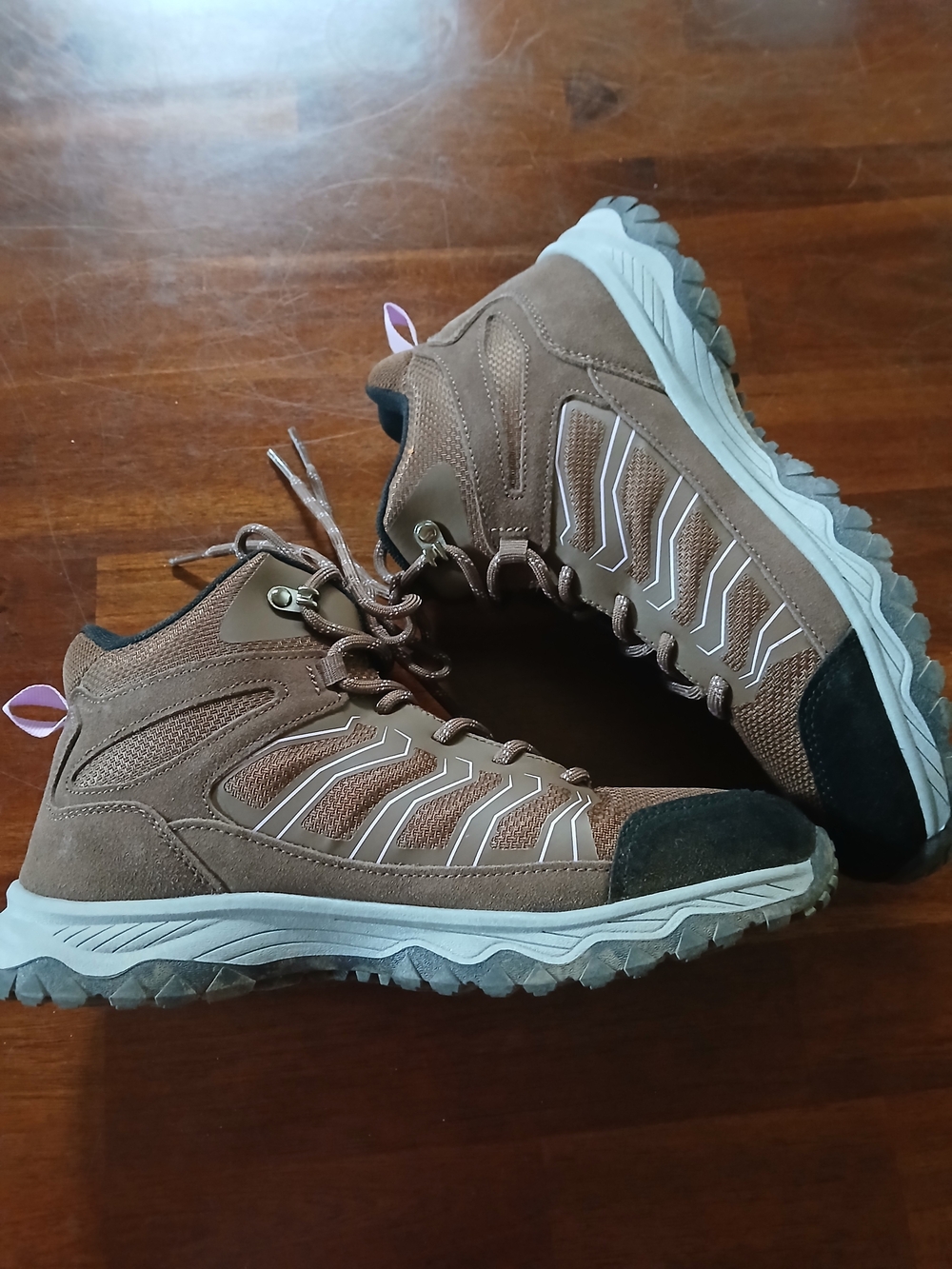 Brown Suede Hiking Boots with Pink Accents